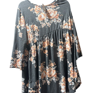 NWT Egy Brand Babydoll Floral Gray Women's Top